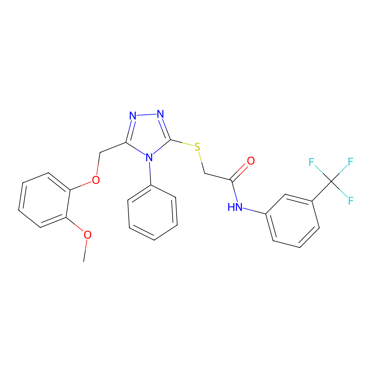2-[[5-[(2-methoxyphenoxy)methyl]-4-phenyl-1,2,4-triazol-3-yl]sulfanyl]-N-[3-(trifluoromethyl)phenyl]acetamide molecular structure, CAS 767324-09-4