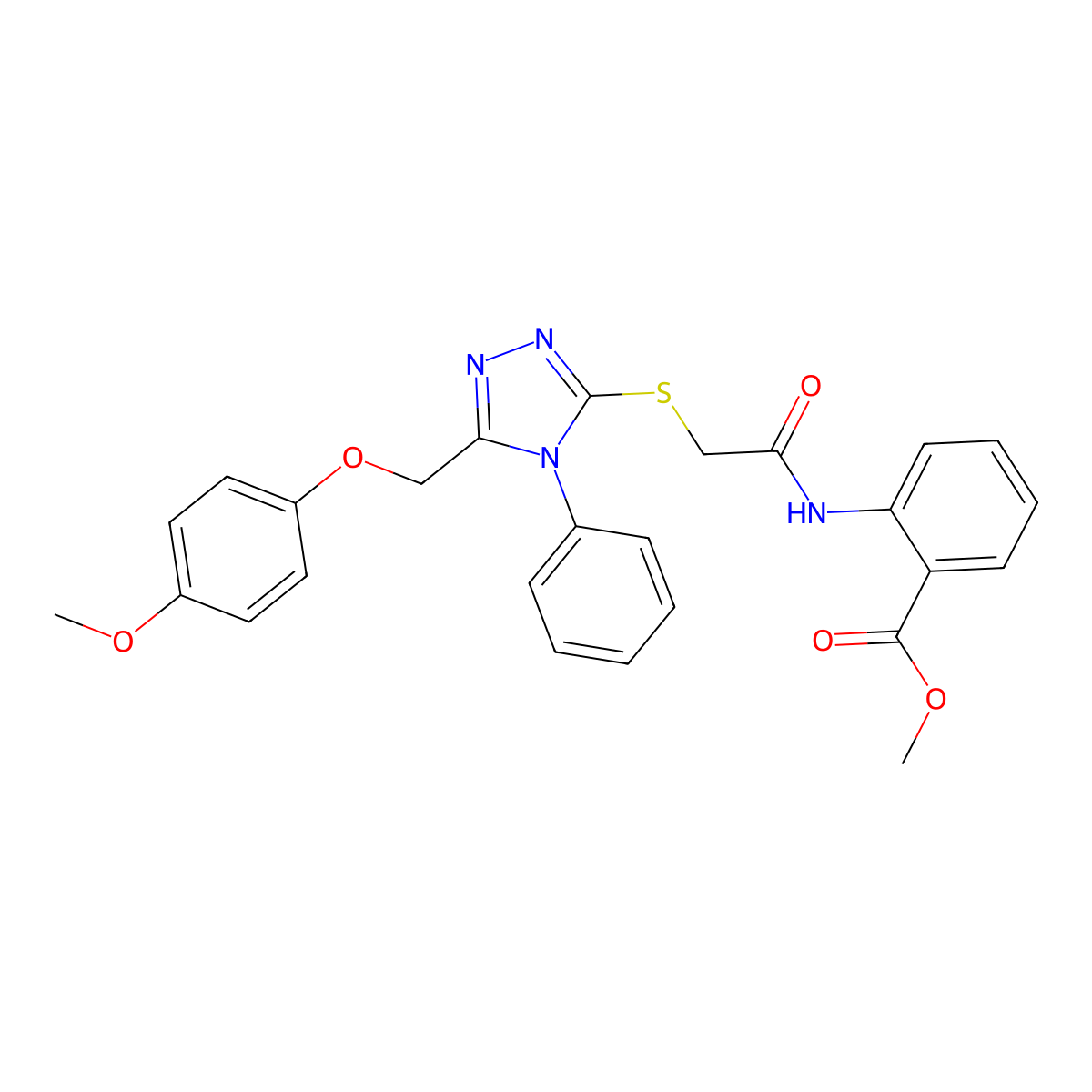 methyl 2-{[({5-[(4-methoxyphenoxy)methyl]-4-phenyl-4H-1,2,4-triazol-3-yl}sulfanyl)acetyl]amino}benzoate molecular structure, CAS 767324-10-7