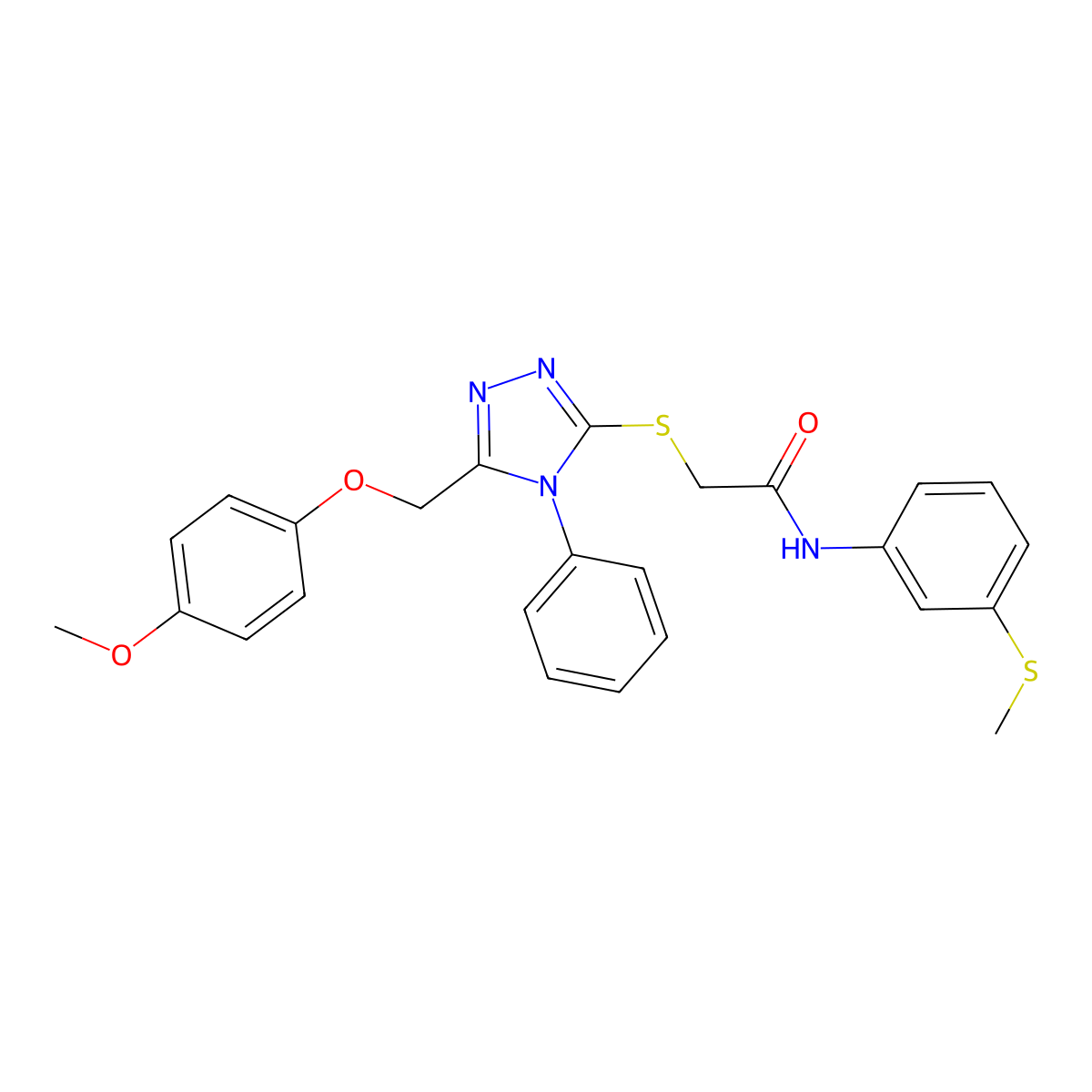 2-[[5-[(4-methoxyphenoxy)methyl]-4-phenyl-1,2,4-triazol-3-yl]sulfanyl]-N-(3-methylsulfanylphenyl)acetamide molecular structure, CAS 767324-11-8
