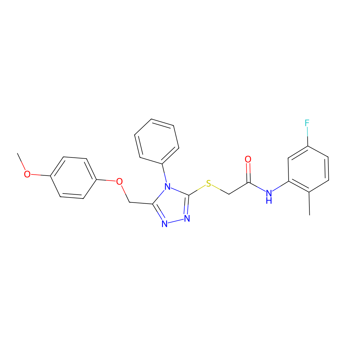 N-(5-fluoro-2-methylphenyl)-2-[[5-[(4-methoxyphenoxy)methyl]-4-phenyl-1,2,4-triazol-3-yl]sulfanyl]acetamide molecular structure, CAS 767324-12-9