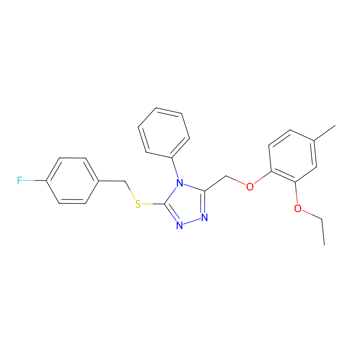 3-[(2-Ethoxy-4-methylphenoxy)methyl]-5-[(4-fluorophenyl)methylsulfanyl]-4-phenyl-1,2,4-triazole molecular structure, CAS 767324-19-6