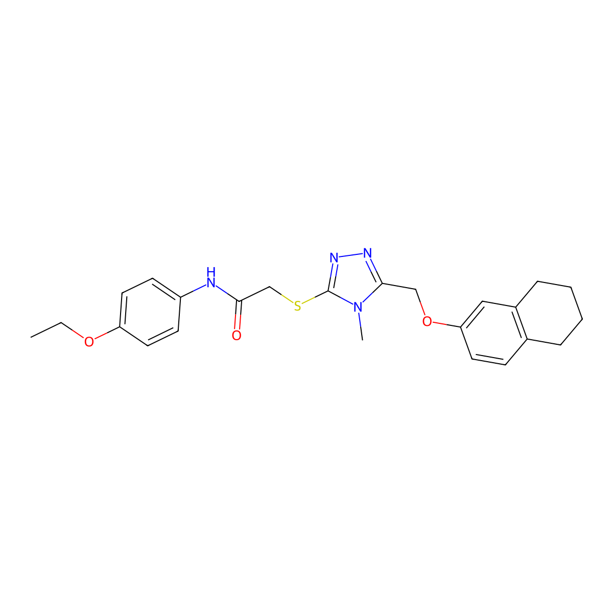 N-(4-ethoxyphenyl)-2-[[4-methyl-5-(5,6,7,8-tetrahydronaphthalen-2-yloxymethyl)-1,2,4-triazol-3-yl]sulfanyl]acetamide molecular structure, CAS 767324-20-9