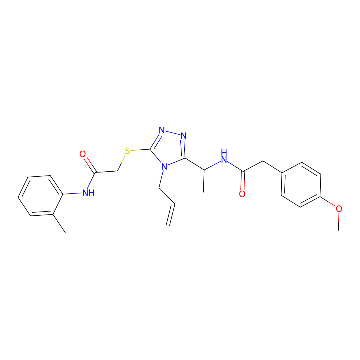 2-(4-methoxyphenyl)-N-{1-[5-({2-[(2-methylphenyl)amino]-2-oxoethyl}sulfanyl)-4-(prop-2-en-1-yl)-4H-1,2,4-triazol-3-yl]ethyl}acetamide molecular structure, CAS 767324-29-8