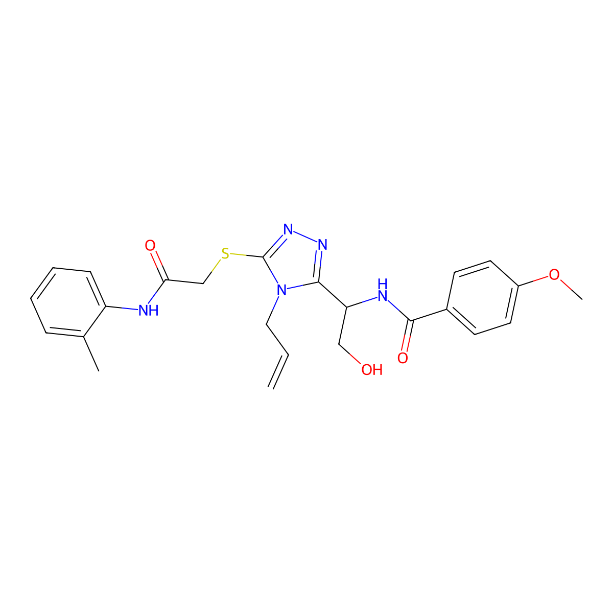 N-[2-hydroxy-1-[5-[2-(2-methylanilino)-2-oxoethyl]sulfanyl-4-prop-2-enyl-1,2,4-triazol-3-yl]ethyl]-4-methoxybenzamide molecular structure, CAS 767324-30-1