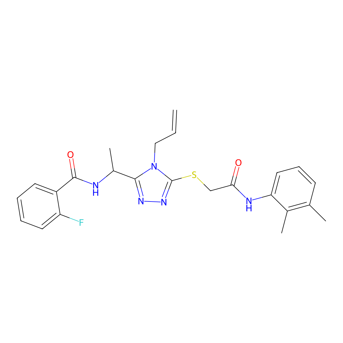 N-{1-[5-({2-[(2,3-dimethylphenyl)amino]-2-oxoethyl}sulfanyl)-4-(prop-2-en-1-yl)-4H-1,2,4-triazol-3-yl]ethyl}-2-fluorobenzamide molecular structure, CAS 767324-32-3