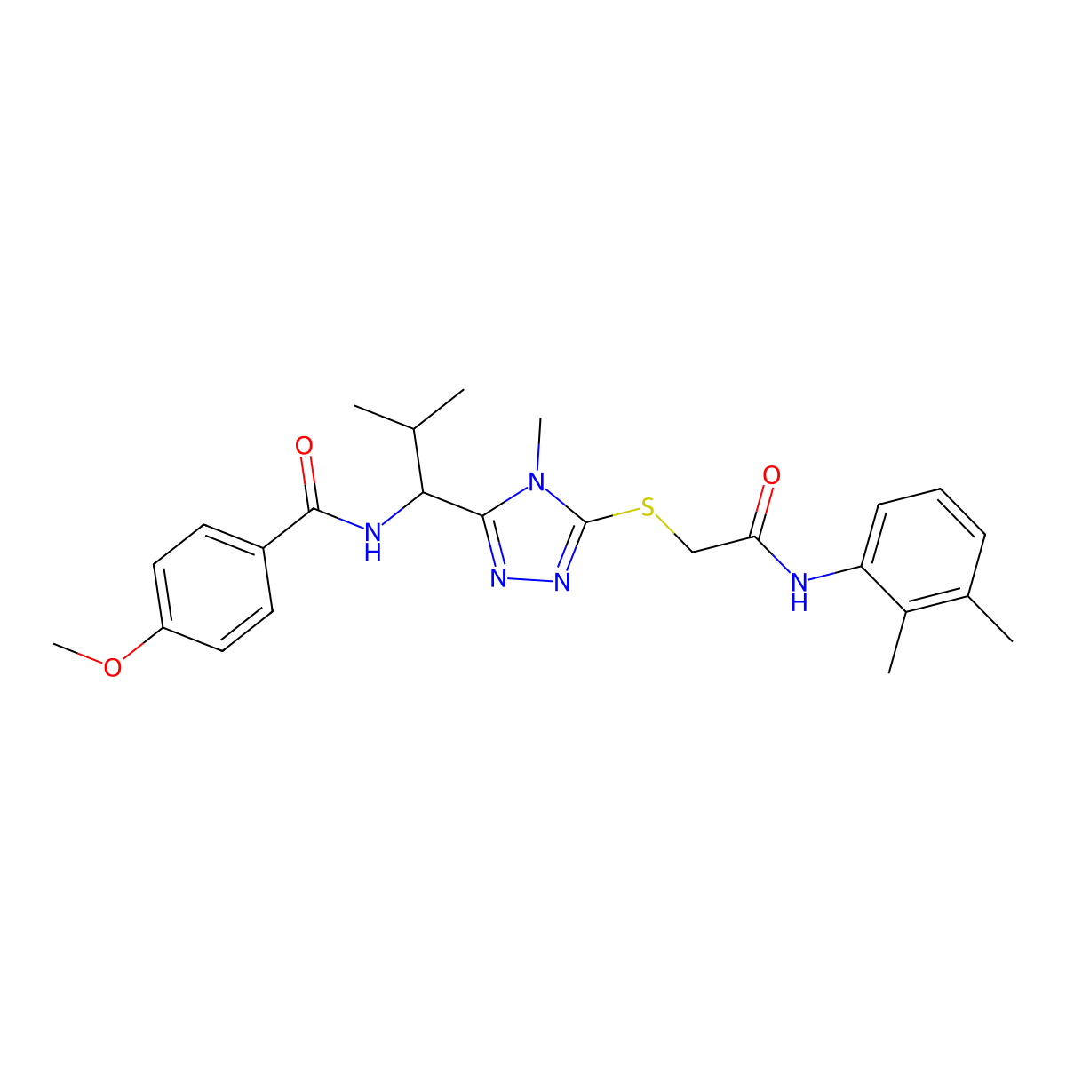 N-{1-[5-({2-[(2,3-dimethylphenyl)amino]-2-oxoethyl}sulfanyl)-4-methyl-4H-1,2,4-triazol-3-yl]-2-methylpropyl}-4-methoxybenzamide molecular structure, CAS 767324-36-7