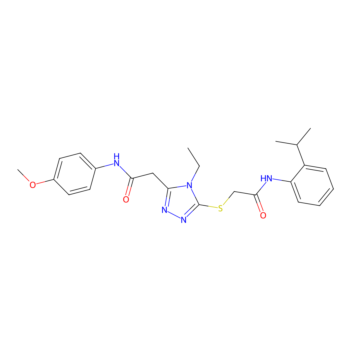 2-[4-ethyl-5-[2-oxo-2-(2-propan-2-ylanilino)ethyl]sulfanyl-1,2,4-triazol-3-yl]-N-(4-methoxyphenyl)acetamide molecular structure, CAS 767324-42-5