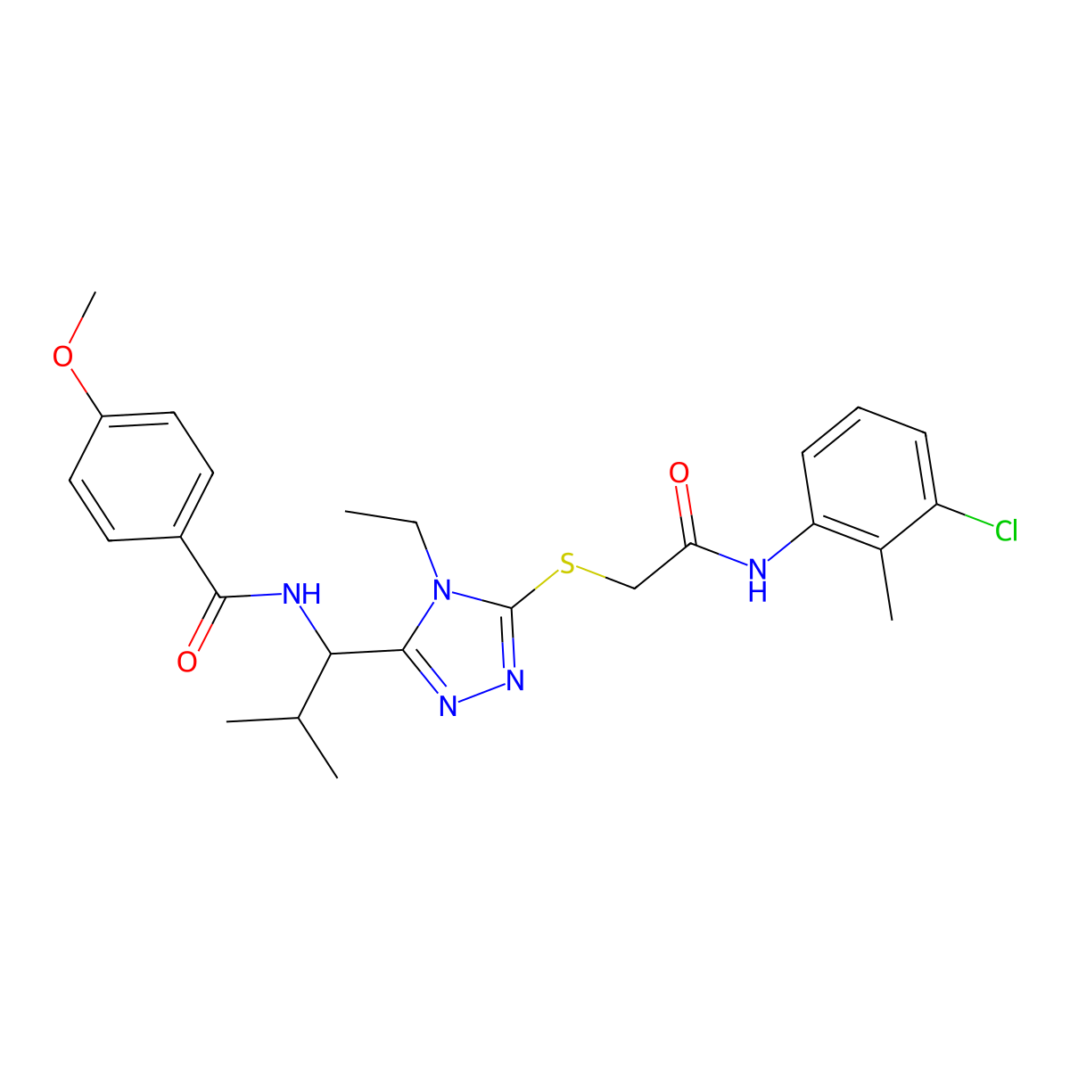 N-{1-[5-({2-[(3-chloro-2-methylphenyl)amino]-2-oxoethyl}sulfanyl)-4-ethyl-4H-1,2,4-triazol-3-yl]-2-methylpropyl}-4-methoxybenzamide molecular structure, CAS 767324-46-9