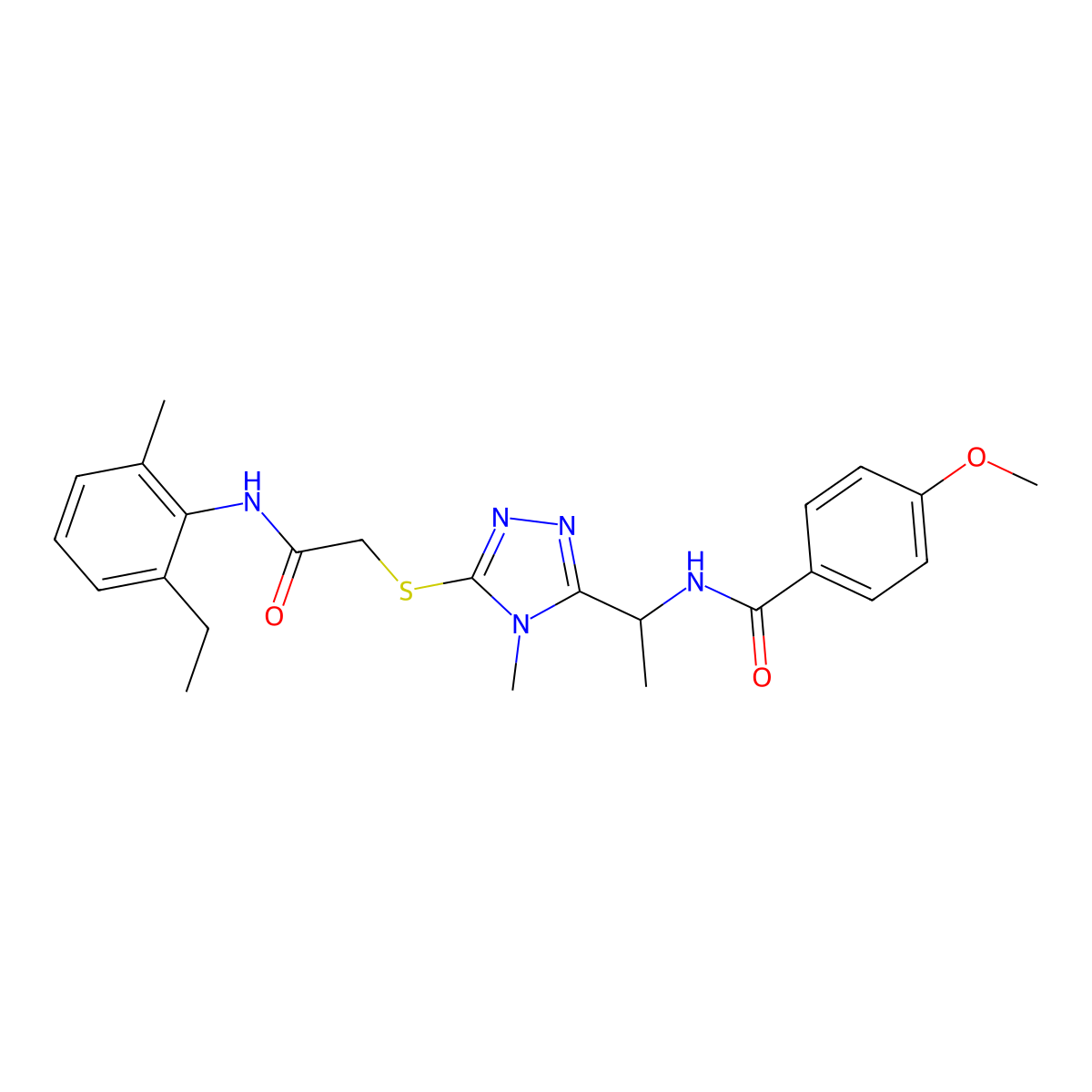 N-{1-[5-({2-[(2-ethyl-6-methylphenyl)amino]-2-oxoethyl}sulfanyl)-4-methyl-4H-1,2,4-triazol-3-yl]ethyl}-4-methoxybenzamide molecular structure, CAS 767324-51-6