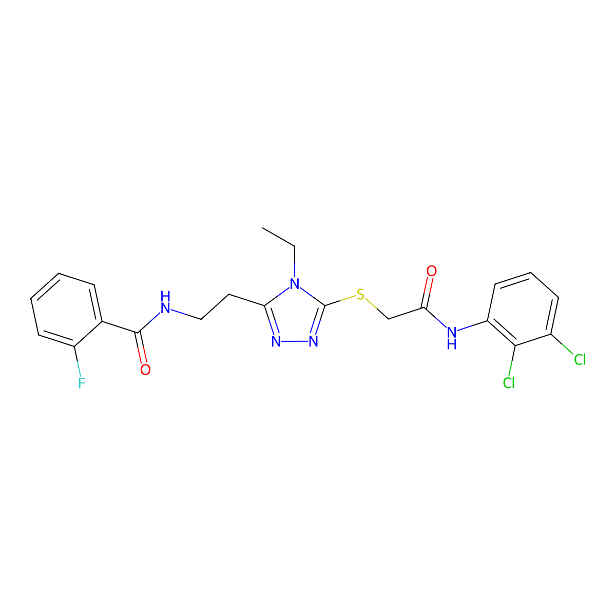 N-[2-[5-[2-(2,3-dichloroanilino)-2-oxoethyl]sulfanyl-4-ethyl-1,2,4-triazol-3-yl]ethyl]-2-fluorobenzamide molecular structure, CAS 767324-56-1