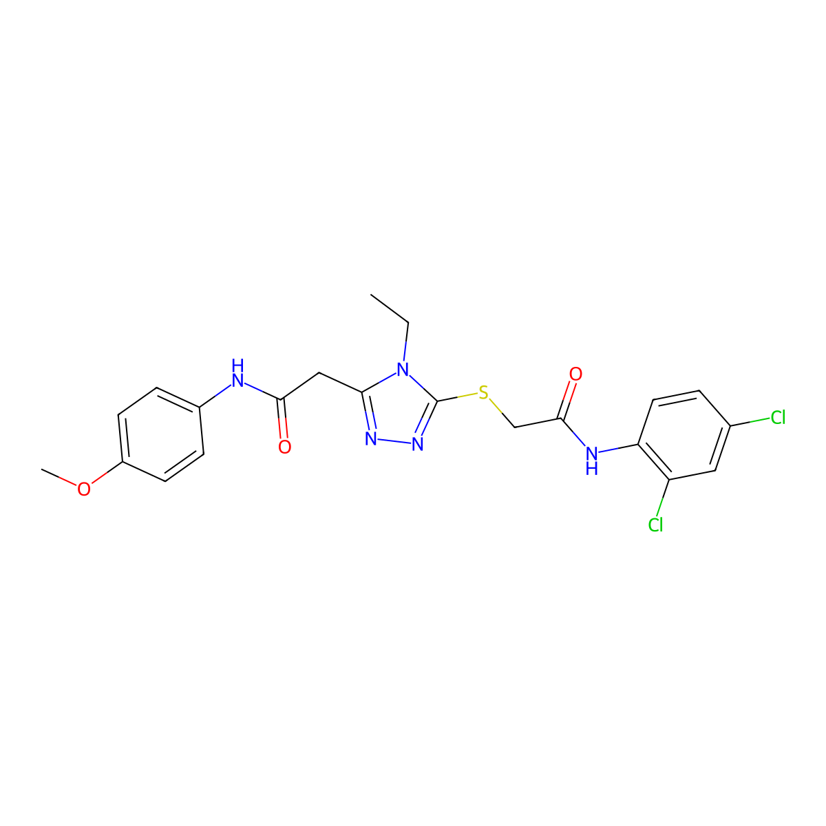 2-[5-[2-(2,4-dichloroanilino)-2-oxoethyl]sulfanyl-4-ethyl-1,2,4-triazol-3-yl]-N-(4-methoxyphenyl)acetamide molecular structure, CAS 767324-57-2