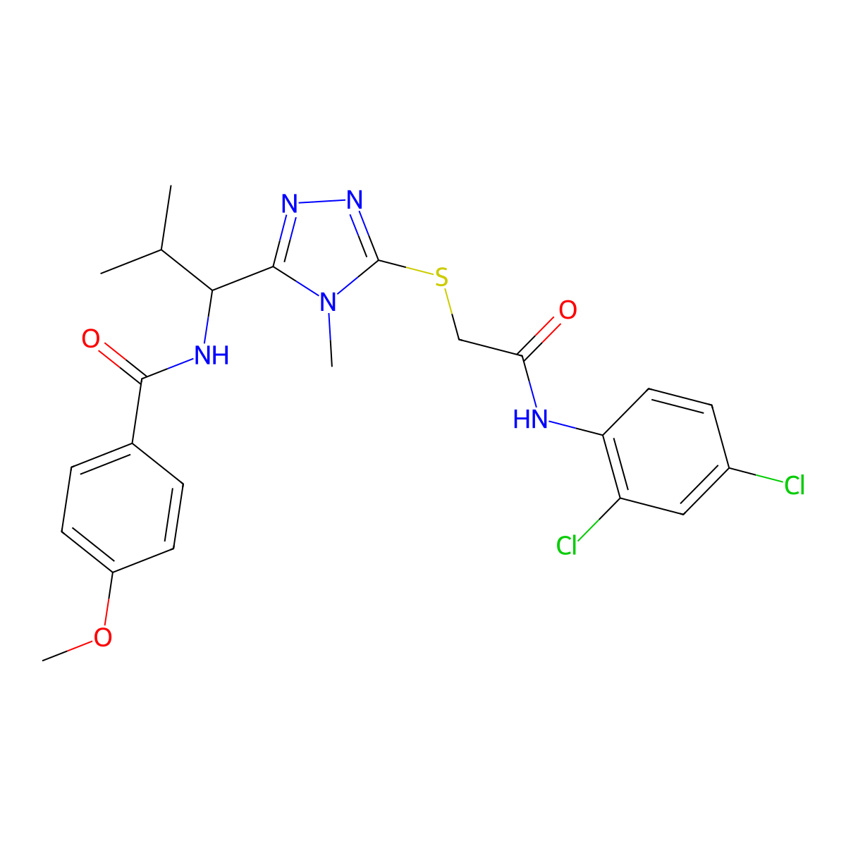 N-{1-[5-({2-[(2,4-dichlorophenyl)amino]-2-oxoethyl}sulfanyl)-4-methyl-4H-1,2,4-triazol-3-yl]-2-methylpropyl}-4-methoxybenzamide molecular structure, CAS 767324-58-3