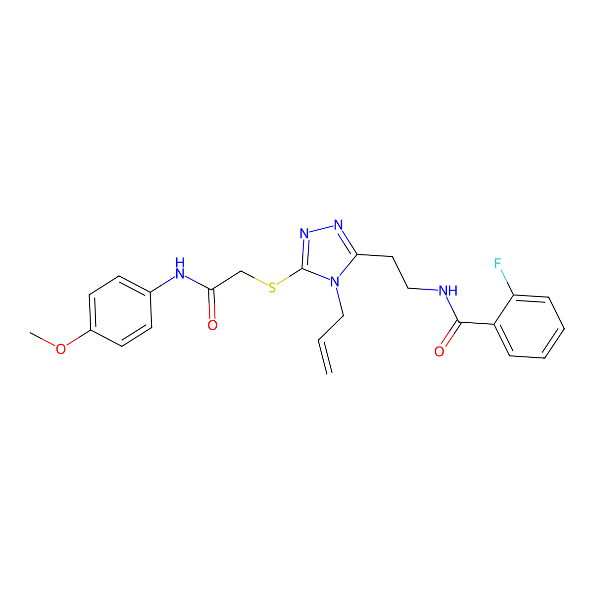2-fluoro-N-[2-[5-[2-(4-methoxyanilino)-2-oxoethyl]sulfanyl-4-prop-2-enyl-1,2,4-triazol-3-yl]ethyl]benzamide molecular structure, CAS 767324-60-7