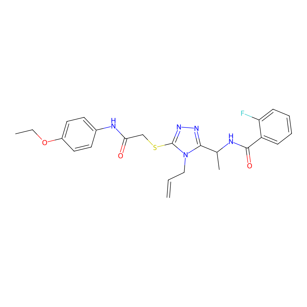 N-[1-[5-[2-(4-ethoxyanilino)-2-oxoethyl]sulfanyl-4-prop-2-enyl-1,2,4-triazol-3-yl]ethyl]-2-fluorobenzamide molecular structure, CAS 767324-62-9