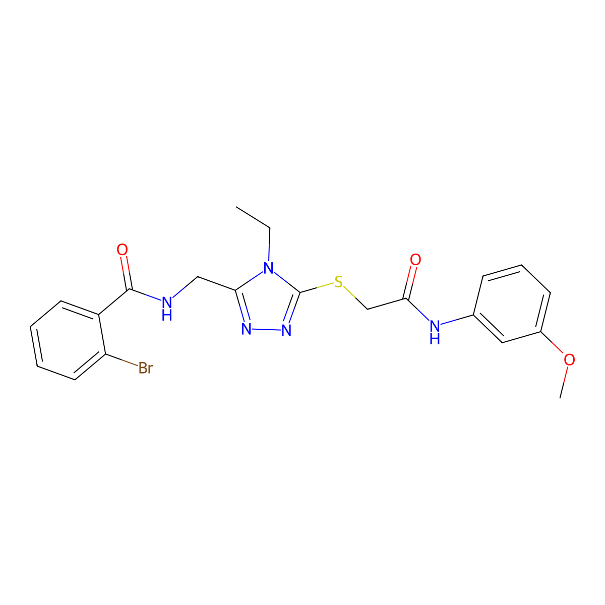 2-bromo-N-[[4-ethyl-5-[2-(3-methoxyanilino)-2-oxoethyl]sulfanyl-1,2,4-triazol-3-yl]methyl]benzamide molecular structure, CAS 767324-71-0