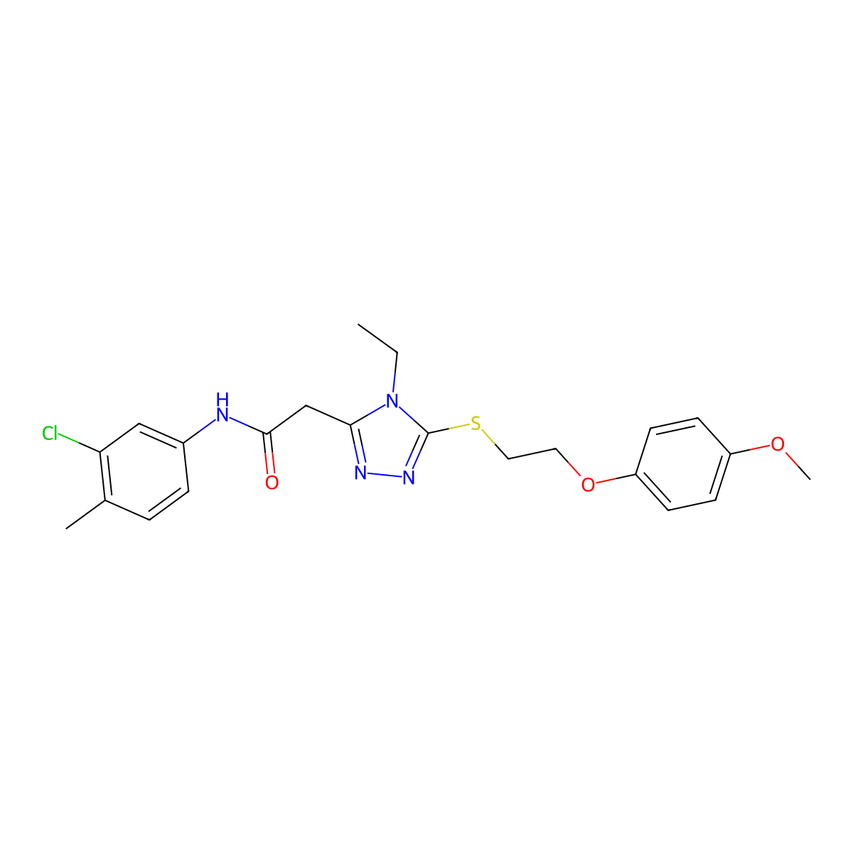 N-(3-chloro-4-methylphenyl)-2-[4-ethyl-5-[2-(4-methoxyphenoxy)ethylsulfanyl]-1,2,4-triazol-3-yl]acetamide molecular structure, CAS 767324-75-4