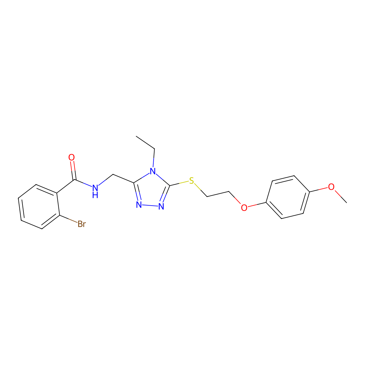 2-bromo-N-[[4-ethyl-5-[2-(4-methoxyphenoxy)ethylsulfanyl]-1,2,4-triazol-3-yl]methyl]benzamide molecular structure, CAS 767324-77-6