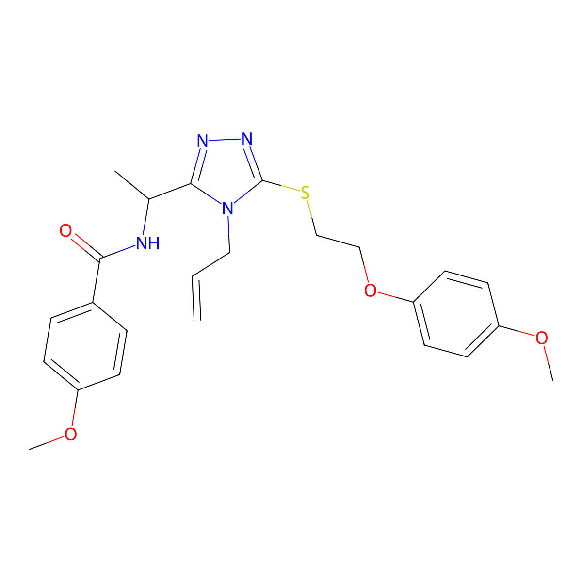 4-methoxy-N-{1-[5-{[2-(4-methoxyphenoxy)ethyl]sulfanyl}-4-(prop-2-en-1-yl)-4H-1,2,4-triazol-3-yl]ethyl}benzamide molecular structure, CAS 767324-81-2