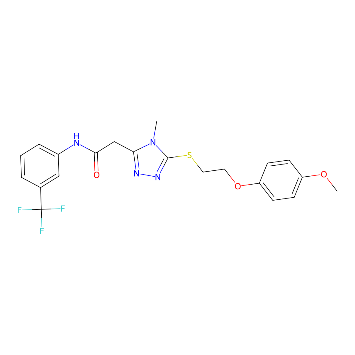 2-[5-[2-(4-methoxyphenoxy)ethylsulfanyl]-4-methyl-1,2,4-triazol-3-yl]-N-[3-(trifluoromethyl)phenyl]acetamide molecular structure, CAS 767324-83-4