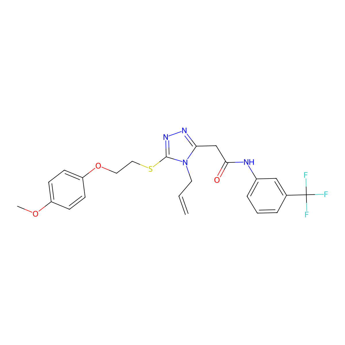 2-[5-[2-(4-methoxyphenoxy)ethylsulfanyl]-4-prop-2-enyl-1,2,4-triazol-3-yl]-N-[3-(trifluoromethyl)phenyl]acetamide molecular structure, CAS 767324-85-6