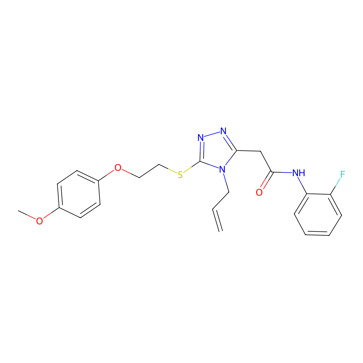 N-(2-fluorophenyl)-2-[5-[2-(4-methoxyphenoxy)ethylsulfanyl]-4-prop-2-enyl-1,2,4-triazol-3-yl]acetamide molecular structure, CAS 767324-86-7