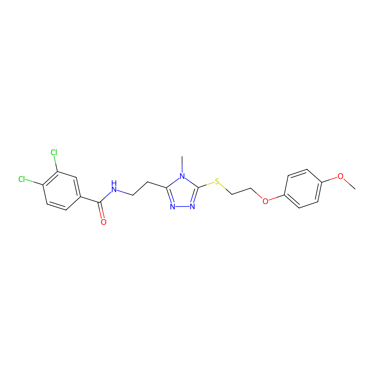 3,4-dichloro-N-[2-[5-[2-(4-methoxyphenoxy)ethylsulfanyl]-4-methyl-1,2,4-triazol-3-yl]ethyl]benzamide molecular structure, CAS 767324-87-8
