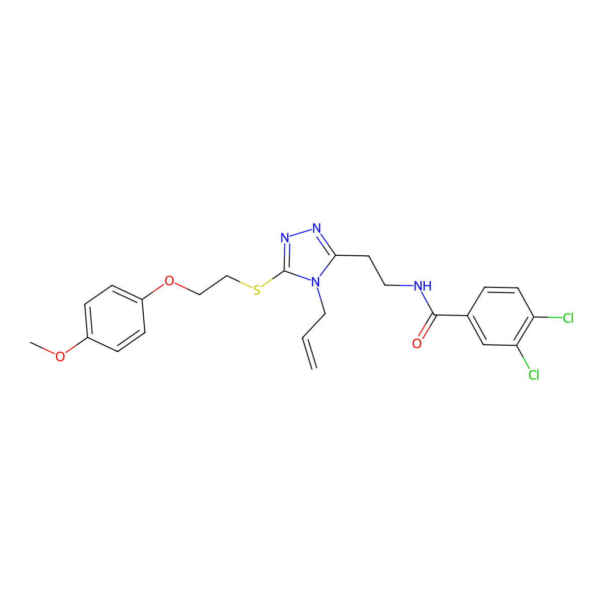 3,4-dichloro-N-[2-[5-[2-(4-methoxyphenoxy)ethylsulfanyl]-4-prop-2-enyl-1,2,4-triazol-3-yl]ethyl]benzamide molecular structure, CAS 767324-89-0