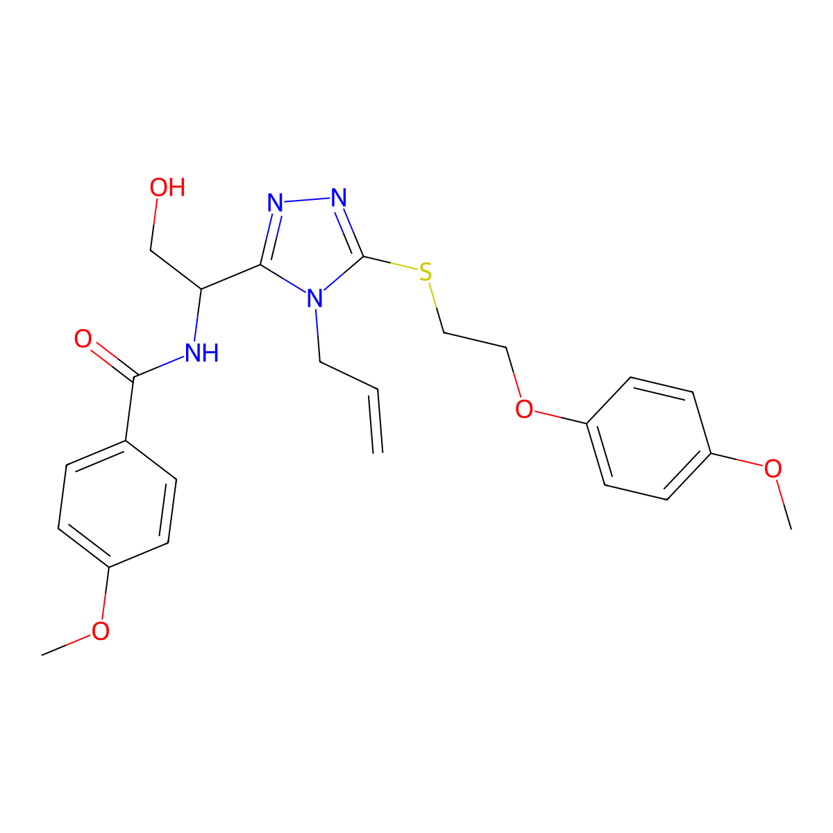 N-[2-hydroxy-1-[5-[2-(4-methoxyphenoxy)ethylsulfanyl]-4-prop-2-enyl-1,2,4-triazol-3-yl]ethyl]-4-methoxybenzamide molecular structure, CAS 767324-91-4