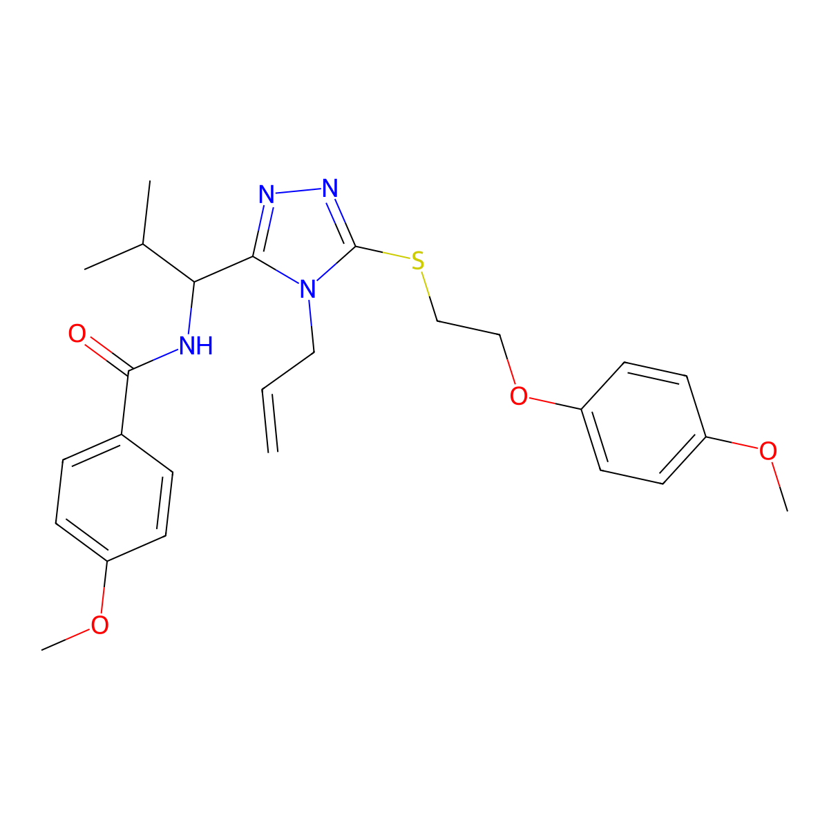4-methoxy-N-[1-[5-[2-(4-methoxyphenoxy)ethylsulfanyl]-4-prop-2-enyl-1,2,4-triazol-3-yl]-2-methylpropyl]benzamide molecular structure, CAS 767324-92-5
