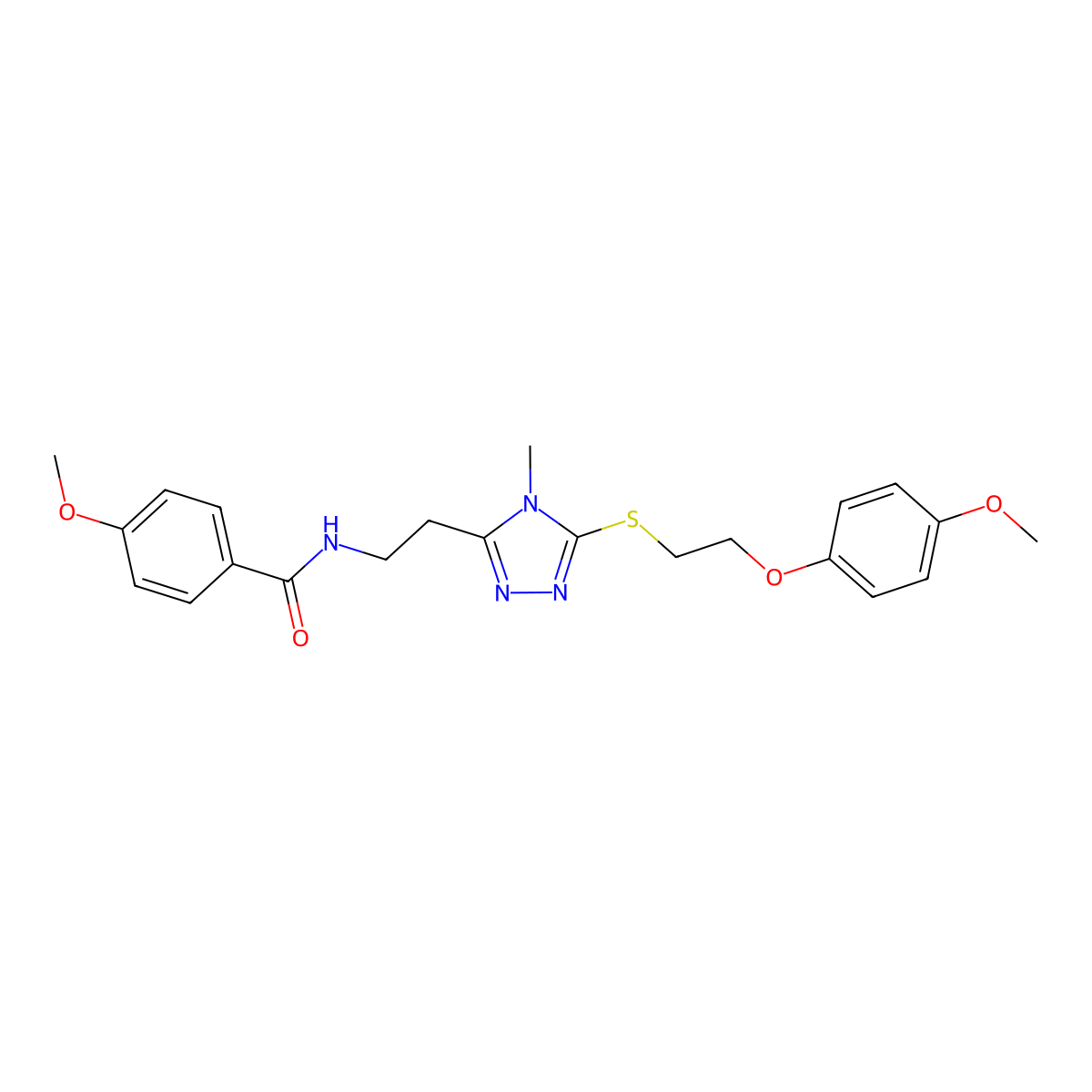 4-methoxy-N-[2-[5-[2-(4-methoxyphenoxy)ethylsulfanyl]-4-methyl-1,2,4-triazol-3-yl]ethyl]benzamide molecular structure, CAS 767324-93-6