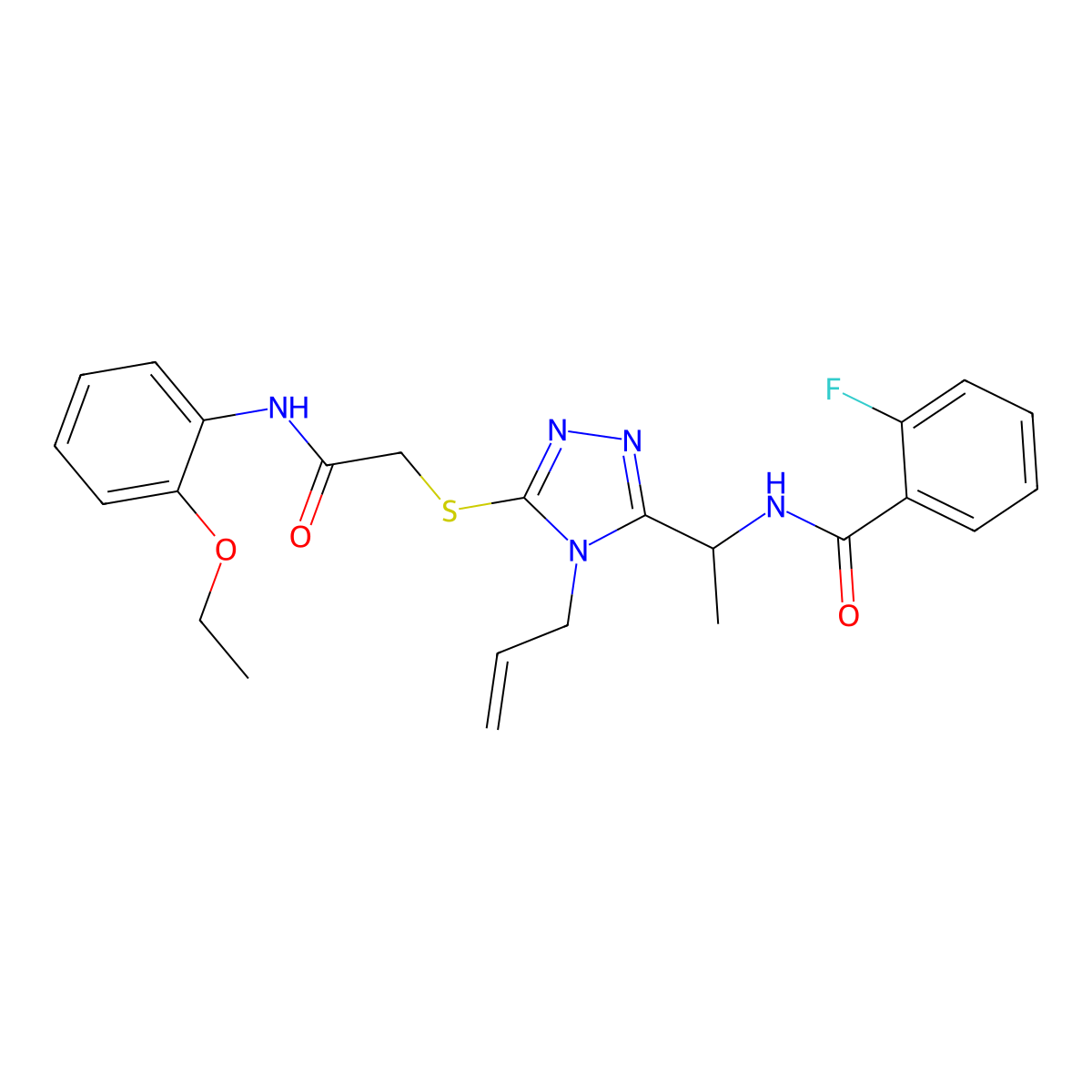 N-{1-[5-({2-[(2-ethoxyphenyl)amino]-2-oxoethyl}sulfanyl)-4-(prop-2-en-1-yl)-4H-1,2,4-triazol-3-yl]ethyl}-2-fluorobenzamide molecular structure, CAS 767324-96-9