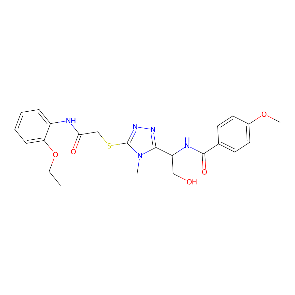 N-{1-[5-({2-[(2-ethoxyphenyl)amino]-2-oxoethyl}sulfanyl)-4-methyl-4H-1,2,4-triazol-3-yl]-2-hydroxyethyl}-4-methoxybenzamide molecular structure, CAS 767324-98-1