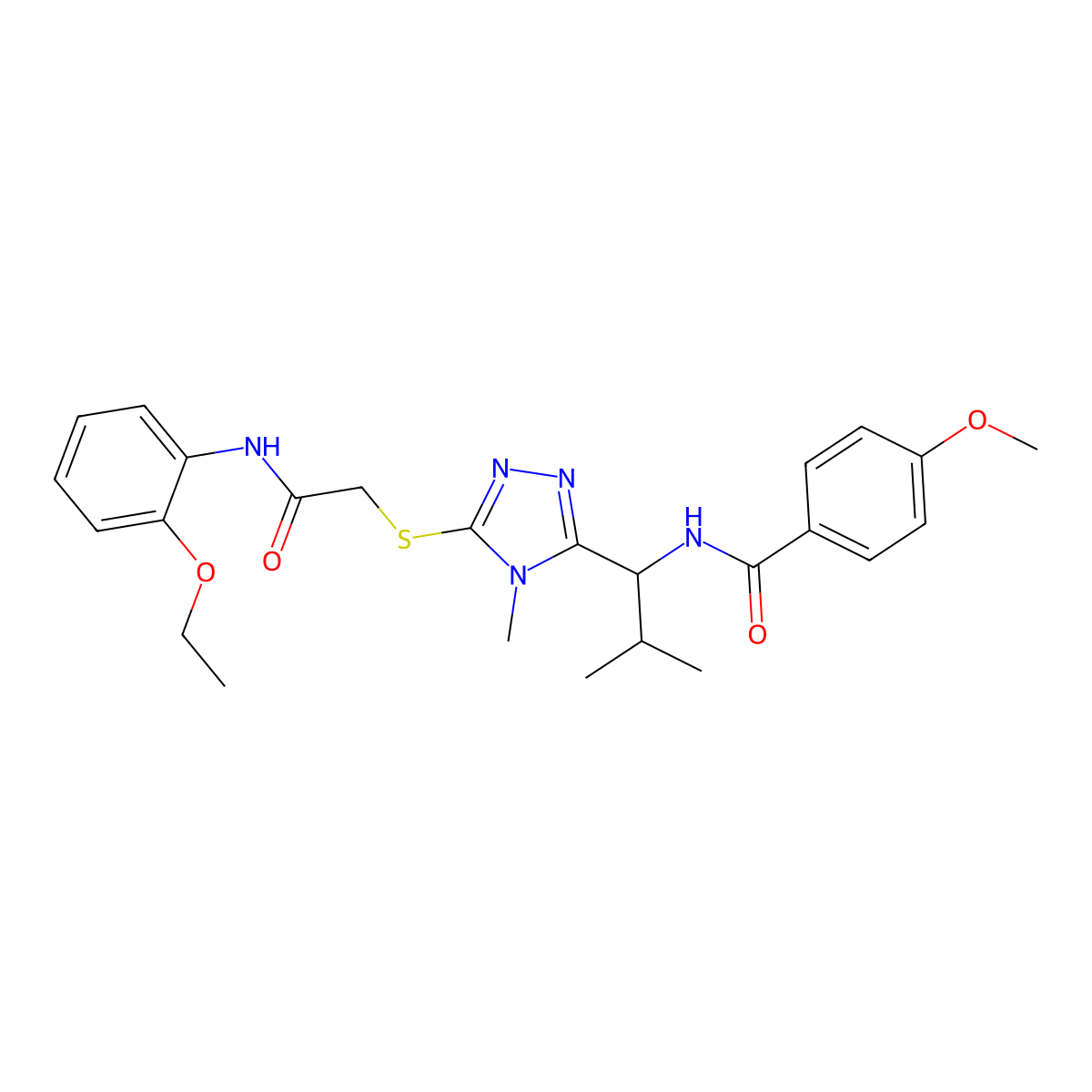 N-{1-[5-({2-[(2-ethoxyphenyl)amino]-2-oxoethyl}sulfanyl)-4-methyl-4H-1,2,4-triazol-3-yl]-2-methylpropyl}-4-methoxybenzamide molecular structure, CAS 767324-99-2