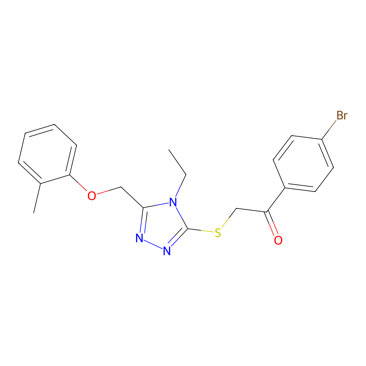 1-(4-Bromophenyl)-2-[[4-ethyl-5-[(2-methylphenoxy)methyl]-1,2,4-triazol-3-yl]sulfanyl]ethanone molecular structure, CAS 767325-02-0
