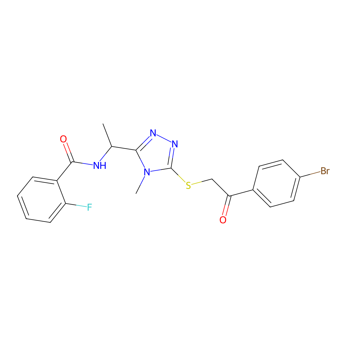 N-[1-(5-{[2-(4-bromophenyl)-2-oxoethyl]sulfanyl}-4-methyl-4H-1,2,4-triazol-3-yl)ethyl]-2-fluorobenzamide molecular structure, CAS 767325-03-1