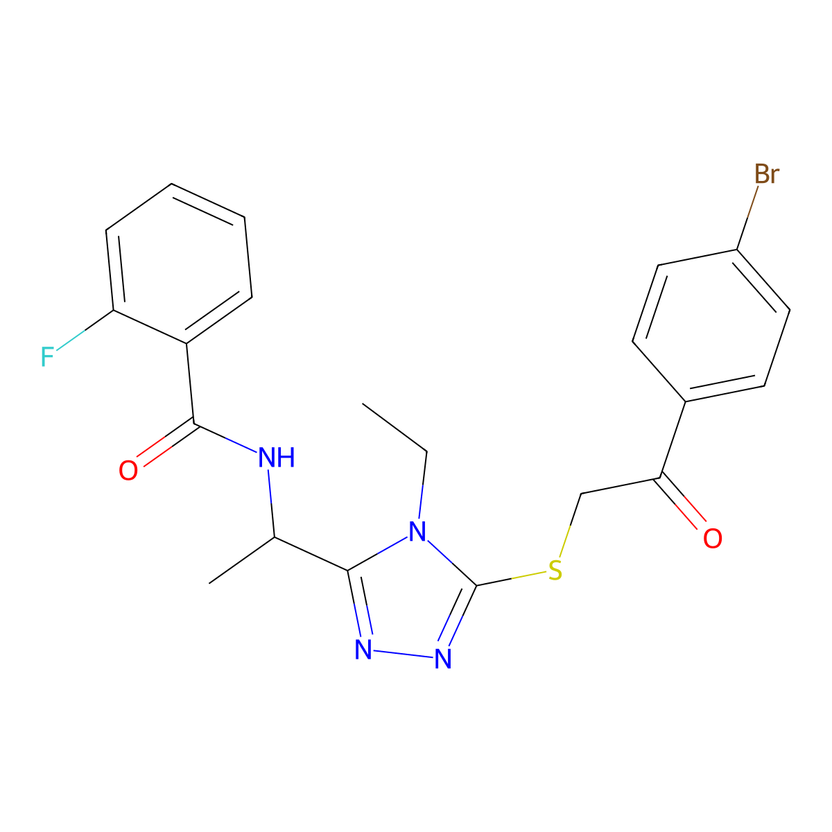N-[1-(5-{[2-(4-bromophenyl)-2-oxoethyl]sulfanyl}-4-ethyl-4H-1,2,4-triazol-3-yl)ethyl]-2-fluorobenzamide molecular structure, CAS 767325-04-2