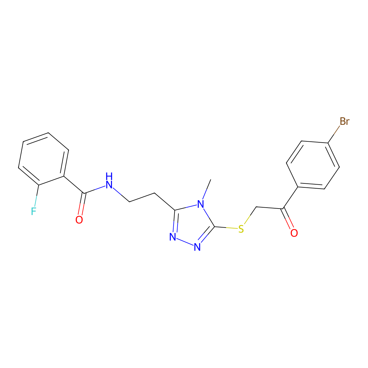 N-[2-[5-[2-(4-bromophenyl)-2-oxoethyl]sulfanyl-4-methyl-1,2,4-triazol-3-yl]ethyl]-2-fluorobenzamide molecular structure, CAS 767325-05-3