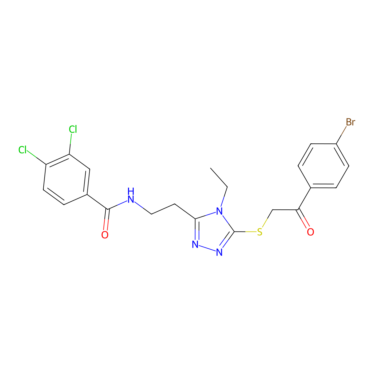 N-[2-[5-[2-(4-bromophenyl)-2-oxoethyl]sulfanyl-4-ethyl-1,2,4-triazol-3-yl]ethyl]-3,4-dichlorobenzamide molecular structure, CAS 767325-06-4