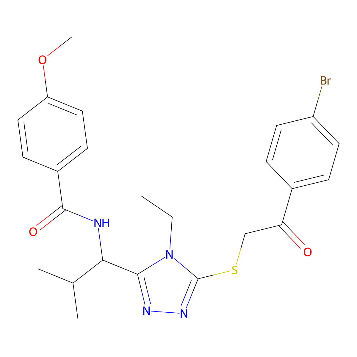 N-[1-[5-[2-(4-bromophenyl)-2-oxoethyl]sulfanyl-4-ethyl-1,2,4-triazol-3-yl]-2-methylpropyl]-4-methoxybenzamide molecular structure, CAS 767325-08-6