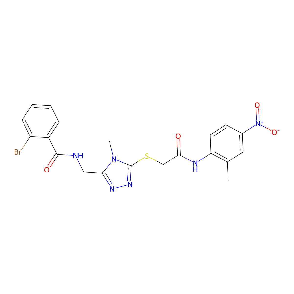 2-bromo-N-[[4-methyl-5-[2-(2-methyl-4-nitroanilino)-2-oxoethyl]sulfanyl-1,2,4-triazol-3-yl]methyl]benzamide molecular structure, CAS 767325-15-5