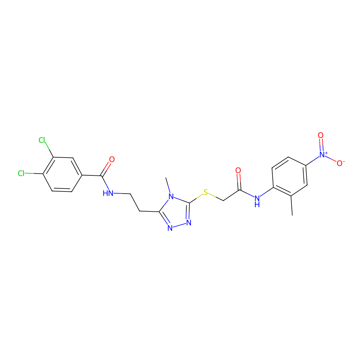 3,4-dichloro-N-[2-[4-methyl-5-[2-(2-methyl-4-nitroanilino)-2-oxoethyl]sulfanyl-1,2,4-triazol-3-yl]ethyl]benzamide molecular structure, CAS 767325-16-6