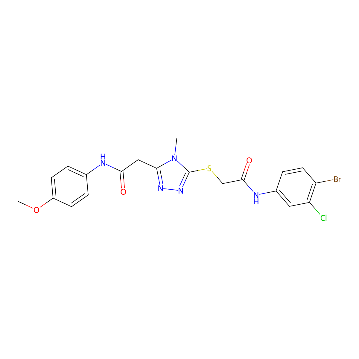 2-[5-[2-(4-bromo-3-chloroanilino)-2-oxoethyl]sulfanyl-4-methyl-1,2,4-triazol-3-yl]-N-(4-methoxyphenyl)acetamide molecular structure, CAS 767325-19-9