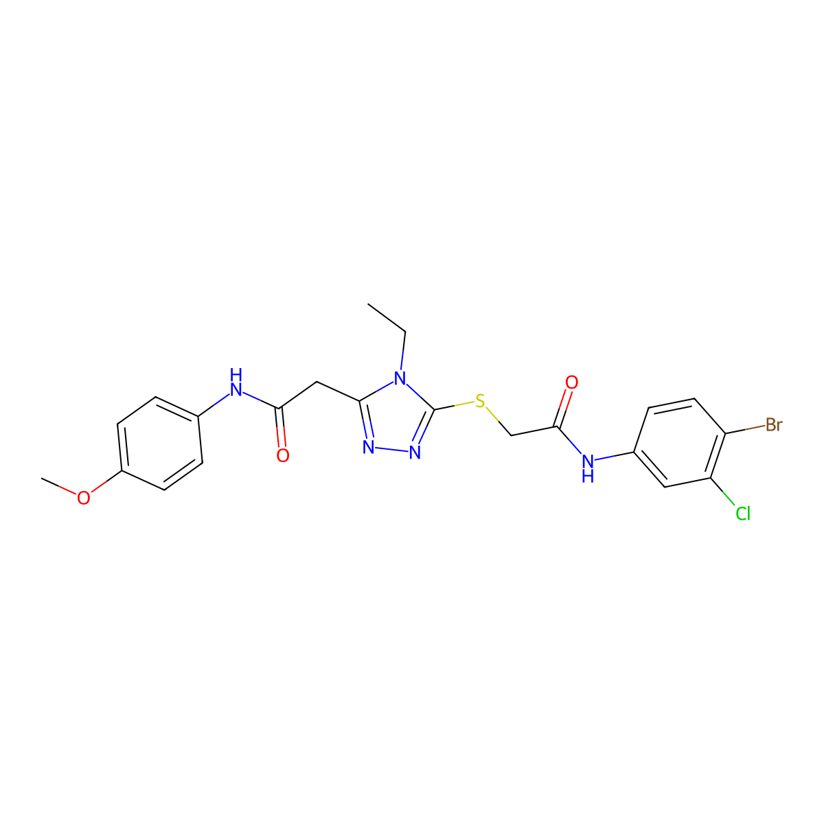 2-[5-[2-(4-bromo-3-chloroanilino)-2-oxoethyl]sulfanyl-4-ethyl-1,2,4-triazol-3-yl]-N-(4-methoxyphenyl)acetamide molecular structure, CAS 767325-20-2
