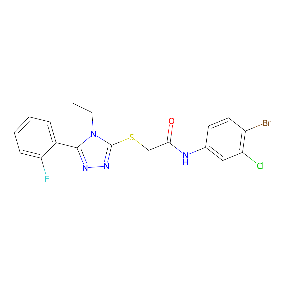 N-(4-bromo-3-chlorophenyl)-2-{[4-ethyl-5-(2-fluorophenyl)-4H-1,2,4-triazol-3-yl]sulfanyl}acetamide molecular structure, CAS 767325-22-4