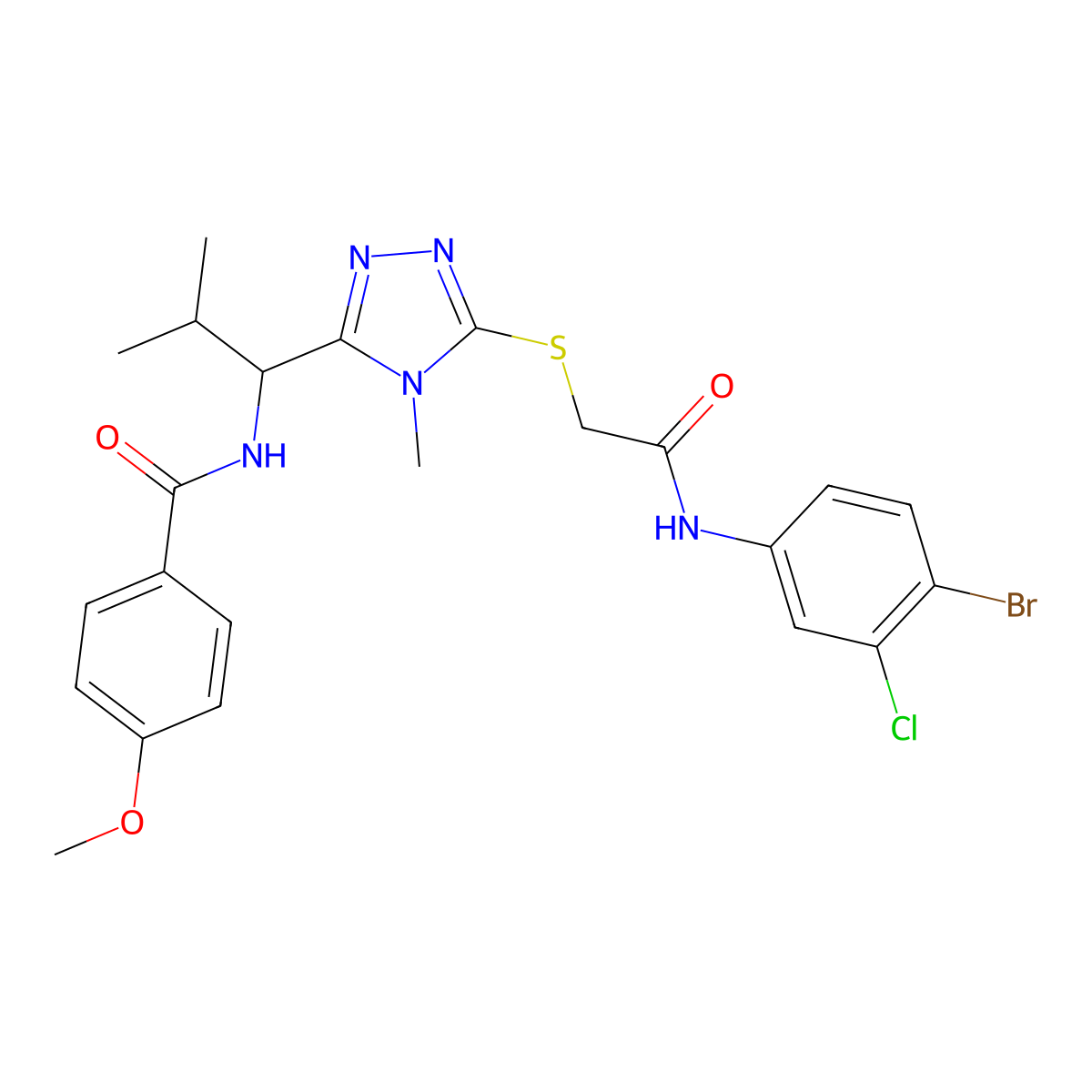 N-[1-[5-[2-(4-bromo-3-chloroanilino)-2-oxoethyl]sulfanyl-4-methyl-1,2,4-triazol-3-yl]-2-methylpropyl]-4-methoxybenzamide molecular structure, CAS 767325-23-5