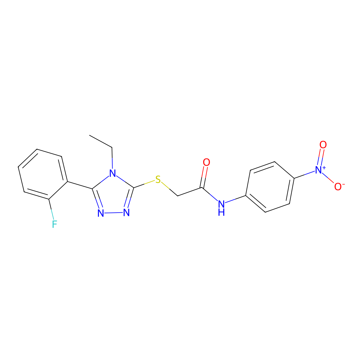 2-[[4-ethyl-5-(2-fluorophenyl)-1,2,4-triazol-3-yl]sulfanyl]-N-(4-nitrophenyl)acetamide molecular structure, CAS 767325-25-7