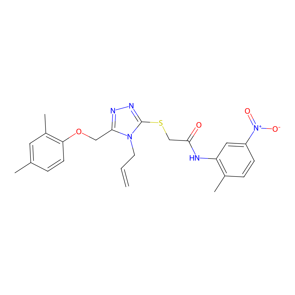2-[[5-[(2,4-dimethylphenoxy)methyl]-4-prop-2-enyl-1,2,4-triazol-3-yl]sulfanyl]-N-(2-methyl-5-nitrophenyl)acetamide molecular structure, CAS 767325-26-8