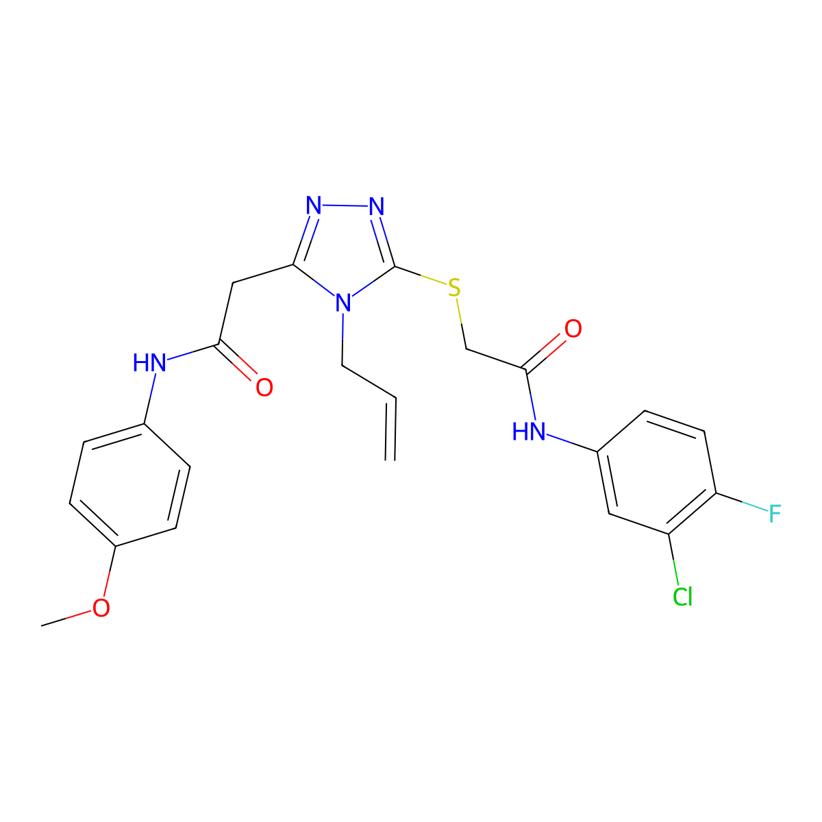 2-[5-[2-(3-chloro-4-fluoroanilino)-2-oxoethyl]sulfanyl-4-prop-2-enyl-1,2,4-triazol-3-yl]-N-(4-methoxyphenyl)acetamide molecular structure, CAS 767325-28-0