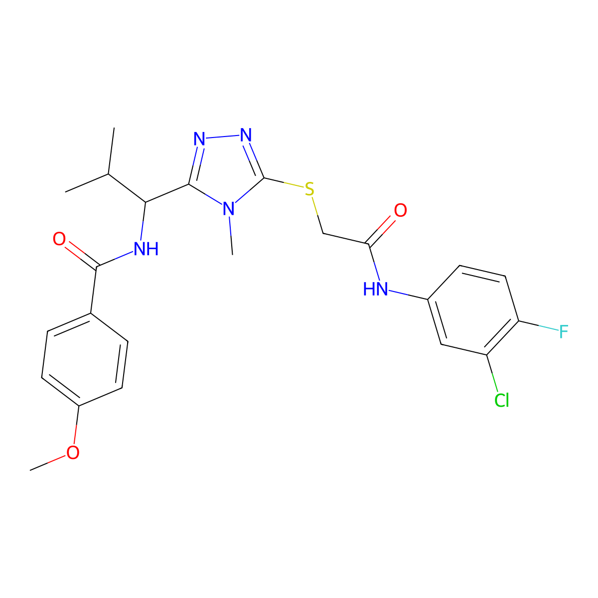 N-{1-[5-({2-[(3-chloro-4-fluorophenyl)amino]-2-oxoethyl}sulfanyl)-4-methyl-4H-1,2,4-triazol-3-yl]-2-methylpropyl}-4-methoxybenzamide molecular structure, CAS 767325-33-7
