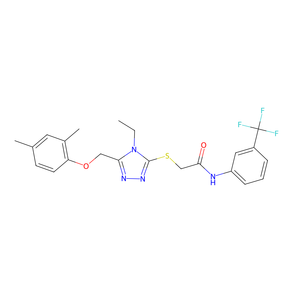 2-[[5-[(2,4-dimethylphenoxy)methyl]-4-ethyl-1,2,4-triazol-3-yl]sulfanyl]-N-[3-(trifluoromethyl)phenyl]acetamide molecular structure, CAS 767325-34-8